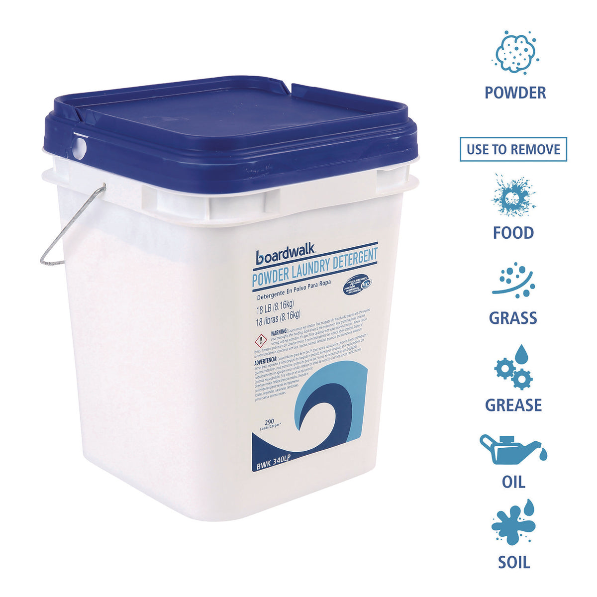 Laundry Detergent Powder, Low Foam, Crisp Clean Scent, 18 lb Pail