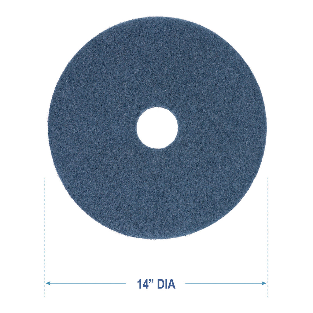 Scrubbing Floor Pads, 14" Diameter, Blue, 5/Carton
