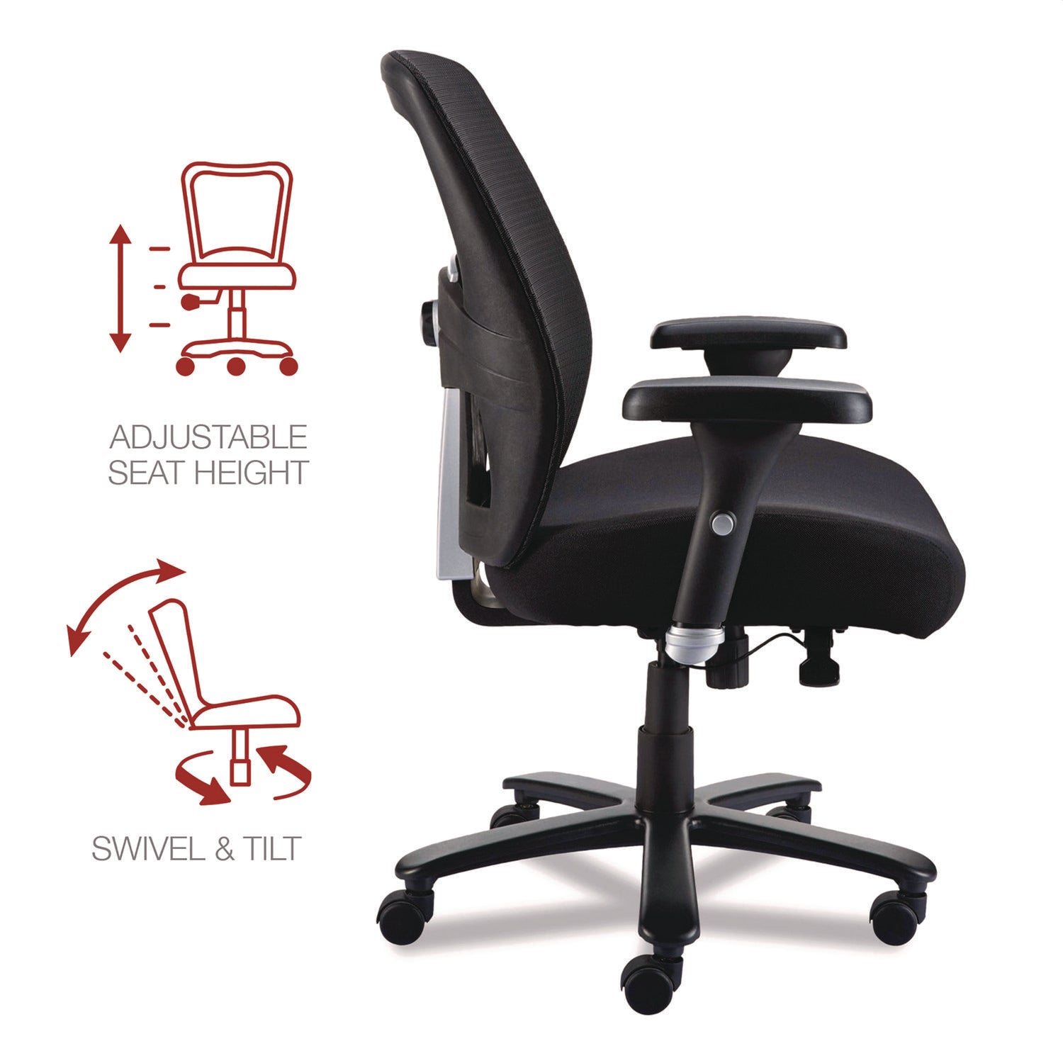 Alera Faseny Series Big and Tall Manager Chair, Supports Up to 400 lbs, 17.48" to 21.73" Seat Height, Black Seat/Back/Base - 5