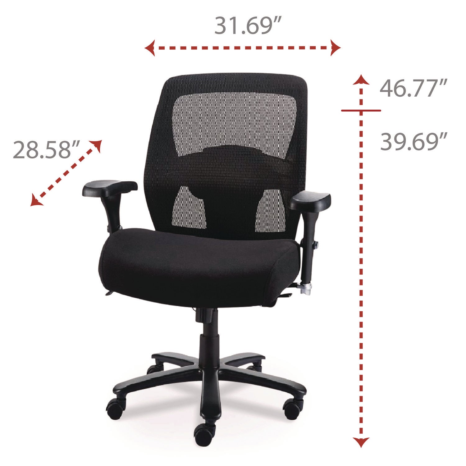 Alera Faseny Series Big and Tall Manager Chair, Supports Up to 400 lbs, 17.48" to 21.73" Seat Height, Black Seat/Back/Base - 7