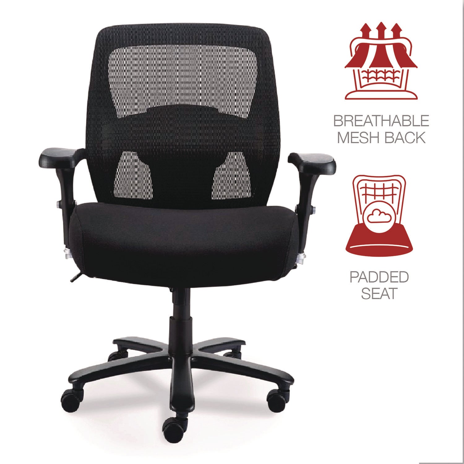 Alera Faseny Series Big and Tall Manager Chair, Supports Up to 400 lbs, 17.48" to 21.73" Seat Height, Black Seat/Back/Base - 8