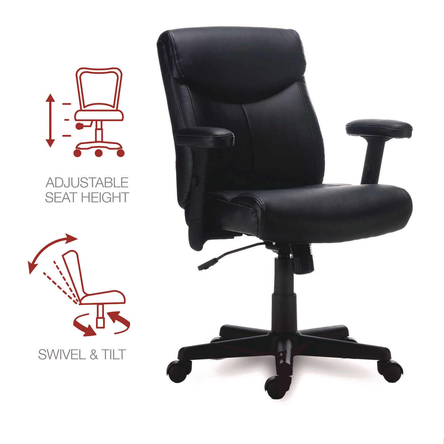 Alera Harthope Leather Task Chair, Supports Up to 275 lb, Black Seat/Back, Black Base - 6