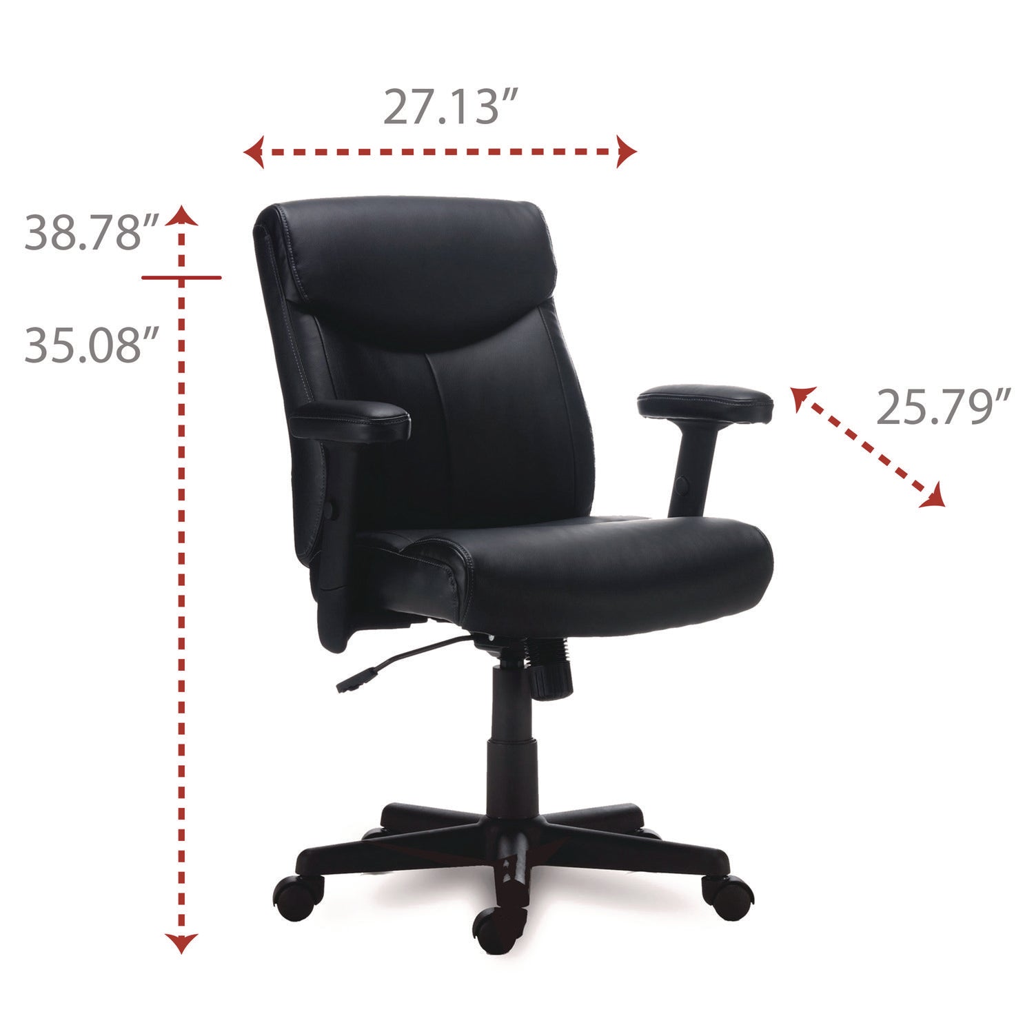 Alera Harthope Leather Task Chair, Supports Up to 275 lb, Black Seat/Back, Black Base - 7