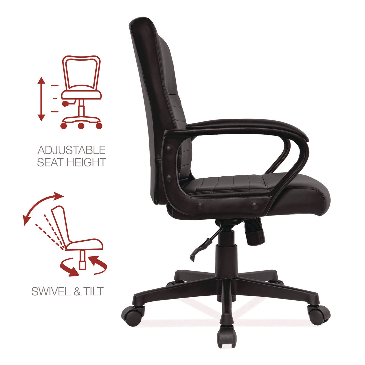 Alera Breich Series Manager Chair, Supports Up to 275 lbs, 16.73" to 20.39" Seat Height, Black Seat/Back, Black Base - 6