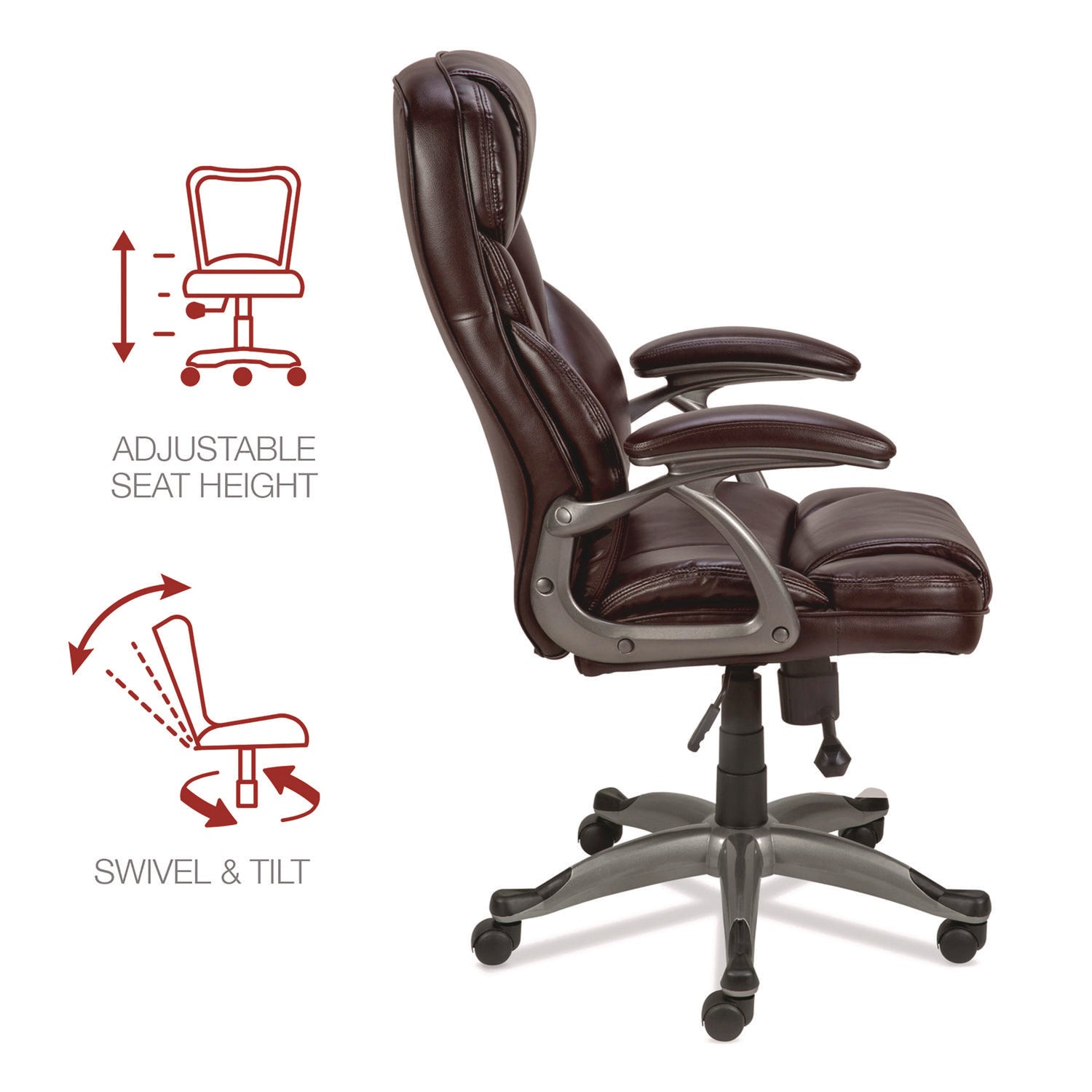 Alera Birns Series High-Back Task Chair, Supports Up to 250 lb, 18.11" to 22.05" Seat Height, Brown Seat/Back, Chrome Base - 6
