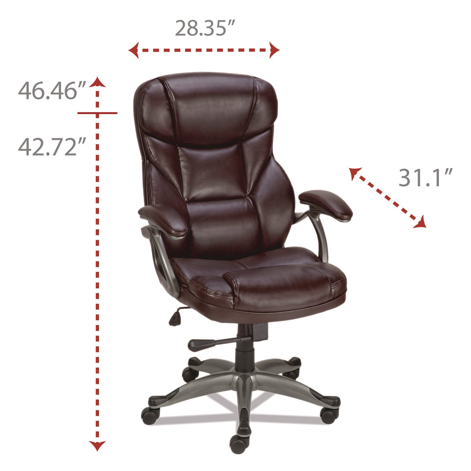 Alera Birns Series High-Back Task Chair, Supports Up to 250 lb, 18.11" to 22.05" Seat Height, Brown Seat/Back, Chrome Base - 7