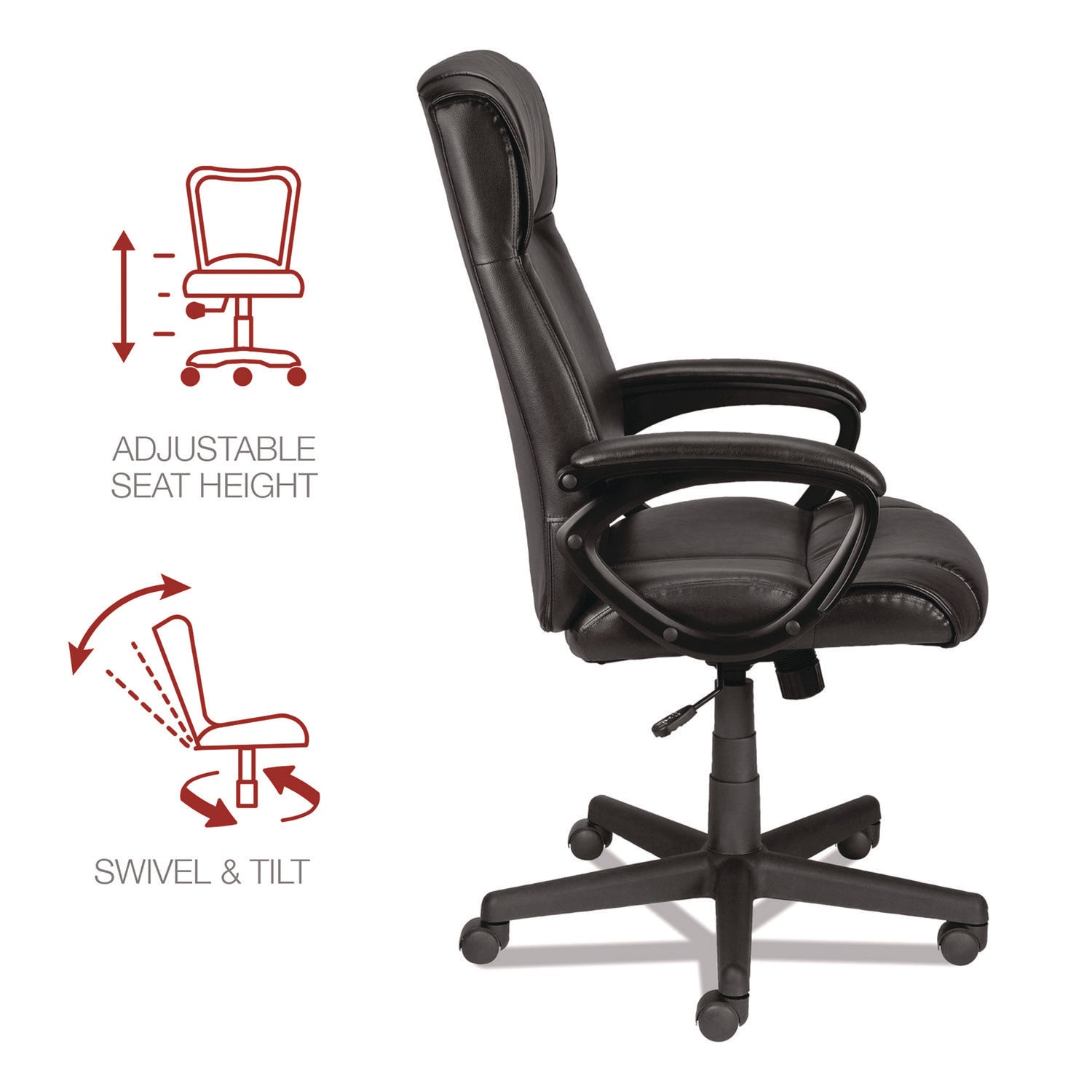 Alera Dalibor Series Manager Chair, Supports Up to 250 lb, 17.5" to 21.3" Seat Height, Black Seat/Back, Black Base - 6