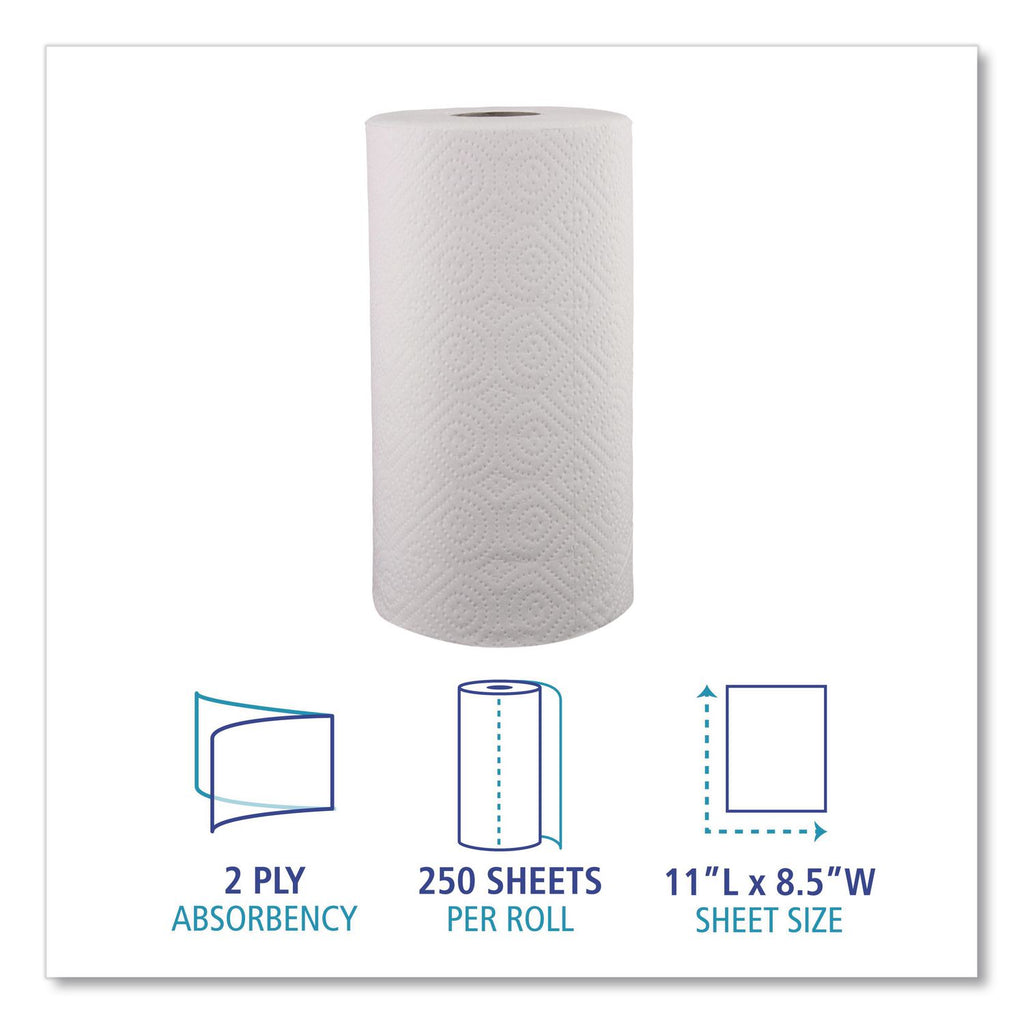 Kitchen Roll Towel, 2-Ply, 11 x 8.5, White, 250/Roll, 12 Rolls/Carton