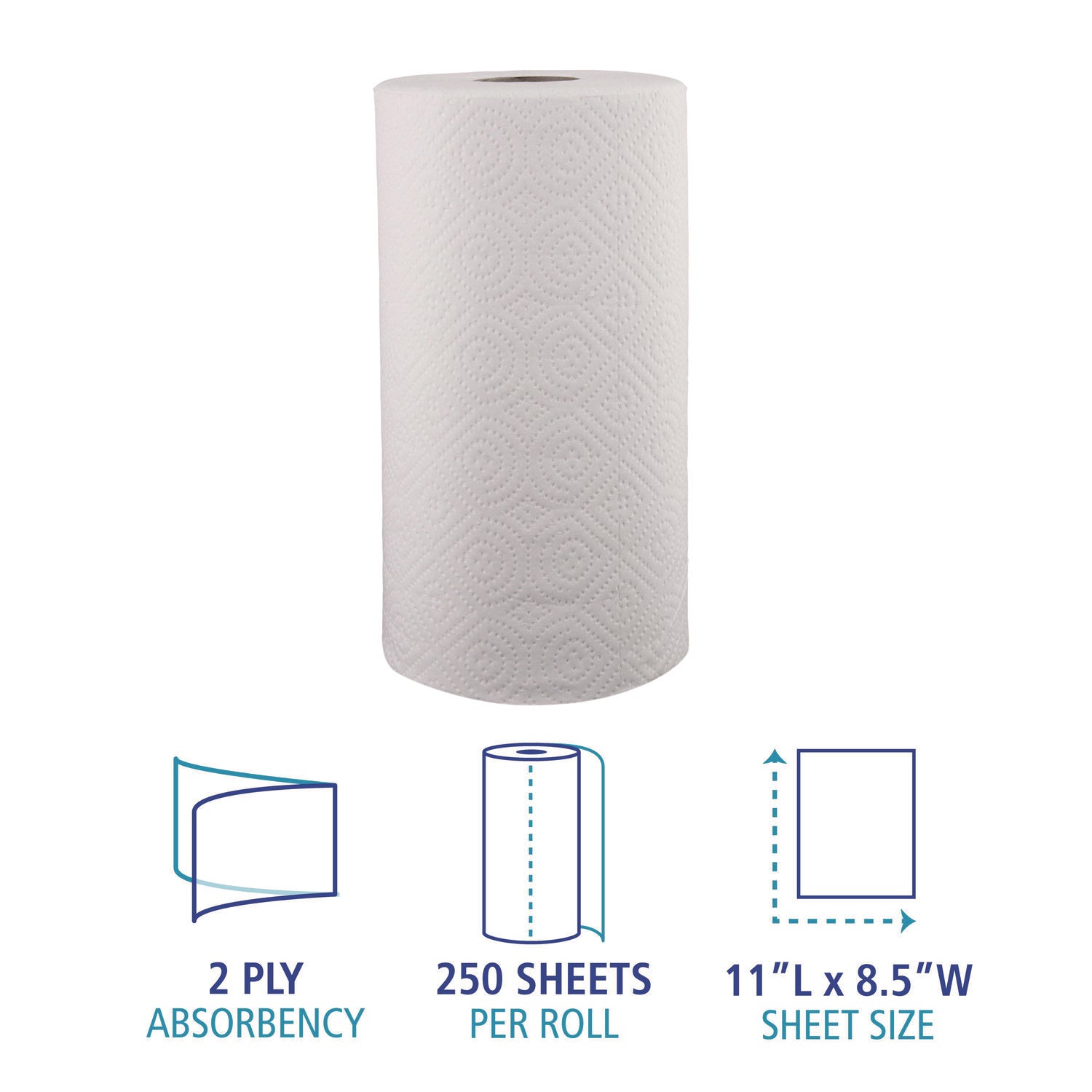 Kitchen Roll Towel, 2-Ply, 11 x 8.5, White, 250/Roll, 12 Rolls/Carton - 4