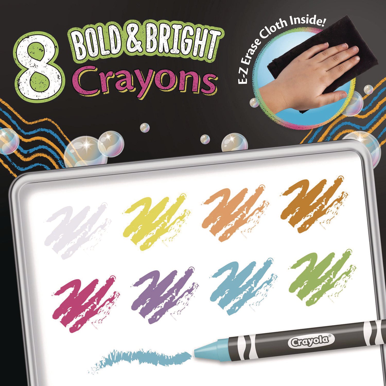 Washable Dry Erase Crayons w/E-Z Erase Cloth, Assorted Bright Colors, 8/Box - 5