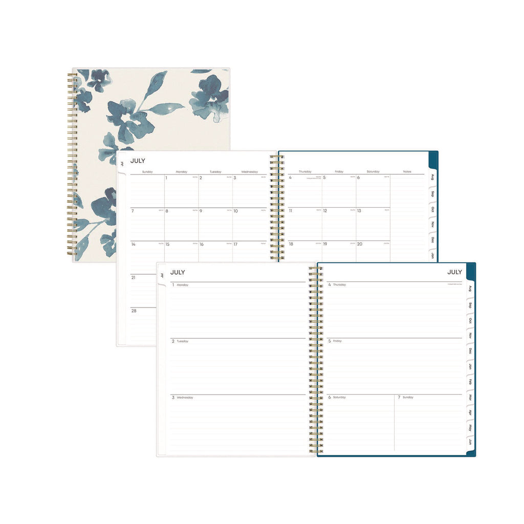 Bakah Blue Academic Year Weekly/Monthly Planner, Floral Artwork, 11 x 8.5, Blue/White Cover, 12-Month (July-June): 2023-2024