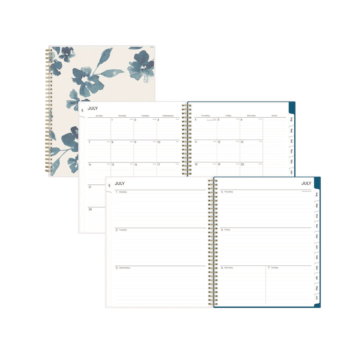 Bakah Blue Academic Year Weekly/Monthly Planner, Floral Artwork, 11 x 8.5, Blue/White Cover, 12-Month (July-June): 2023-2024