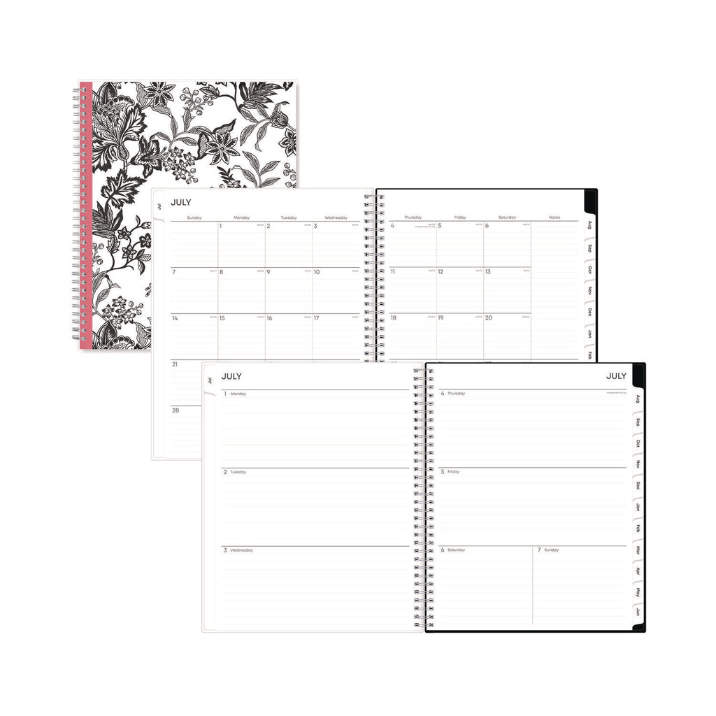 Analeis Create-Your-Own Cover Weekly/Monthly Planner, Floral, 11 x 8.5, White/Black/Coral, 12-Month (July to June): 2023-2024
