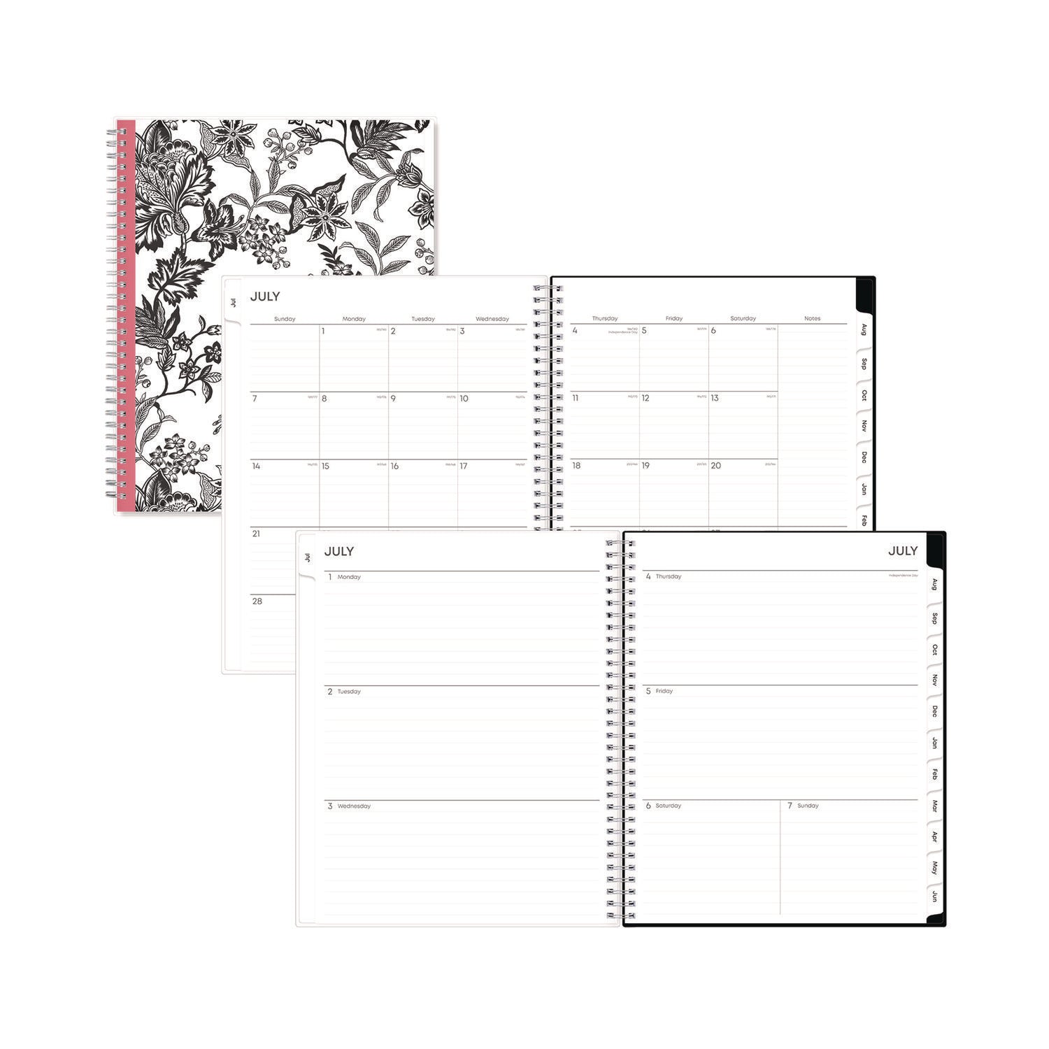 Analeis Create-Your-Own Cover Weekly/Monthly Planner, Floral, 11 x 8.5, White/Black/Coral, 12-Month (July to June): 2023-2024
