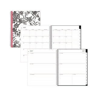 Analeis Create-Your-Own Cover Weekly/Monthly Planner, Floral, 11 x 8.5, White/Black/Coral, 12-Month (July to June): 2023-2024