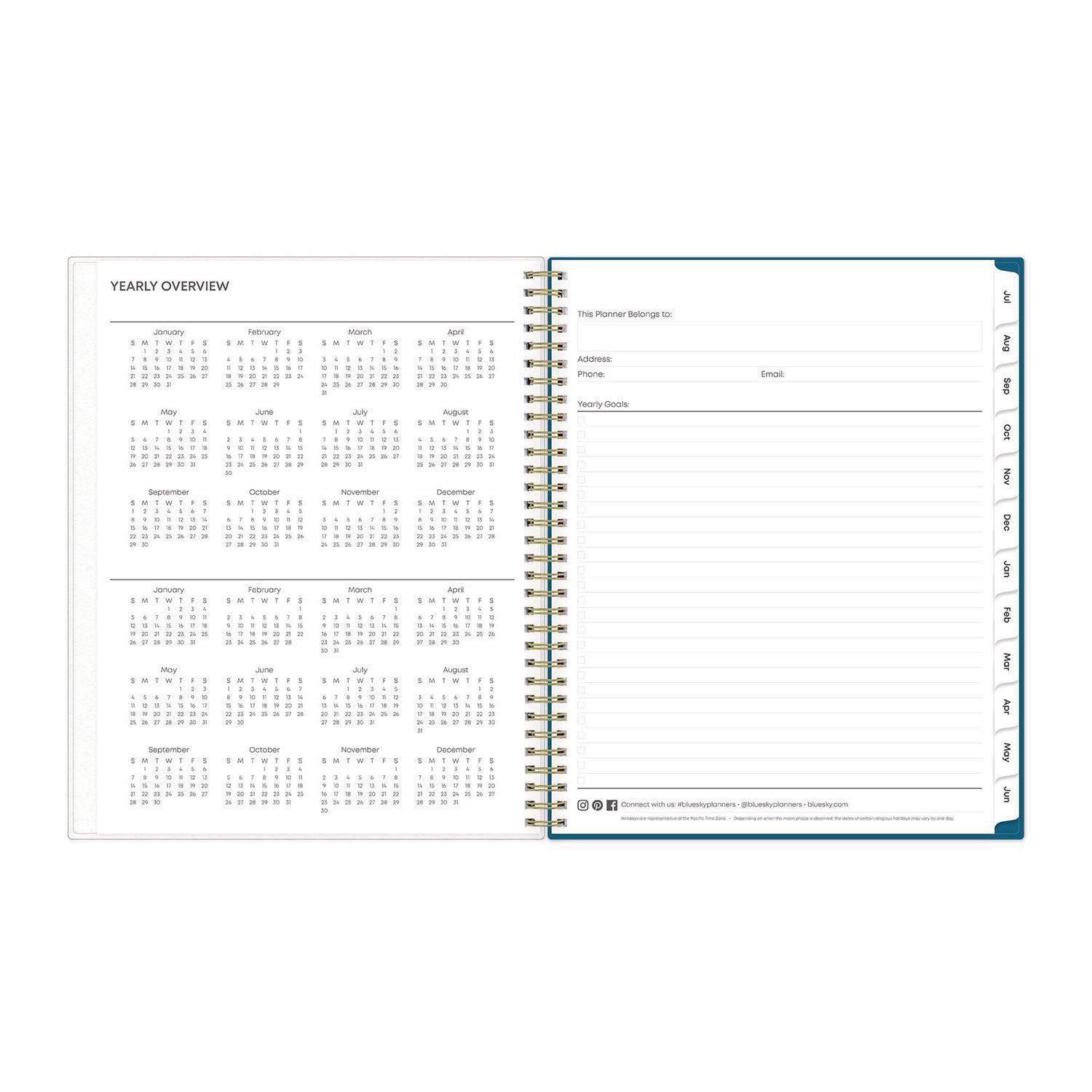 Bakah Blue Academic Year Weekly/Monthly Planner, Floral Artwork, 11 x 8.5, Blue/White Cover, 12-Month (July-June): 2023-2024