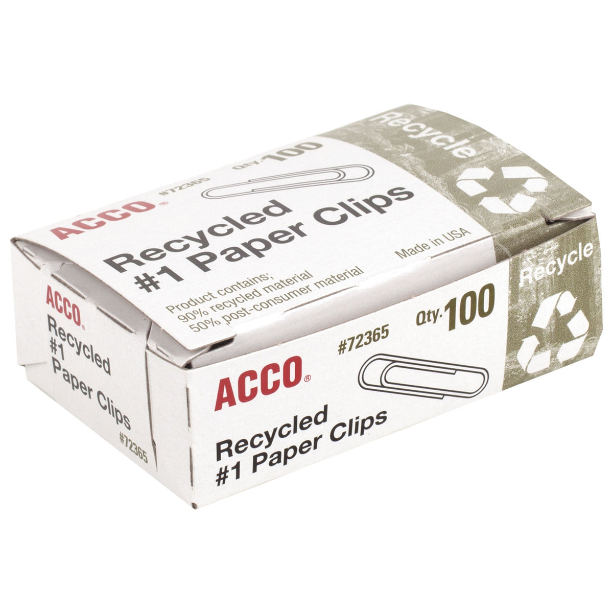 Recycled Paper Clips, #1, Smooth, Silver, 100 Clips/Box, 10 Boxes/Pack