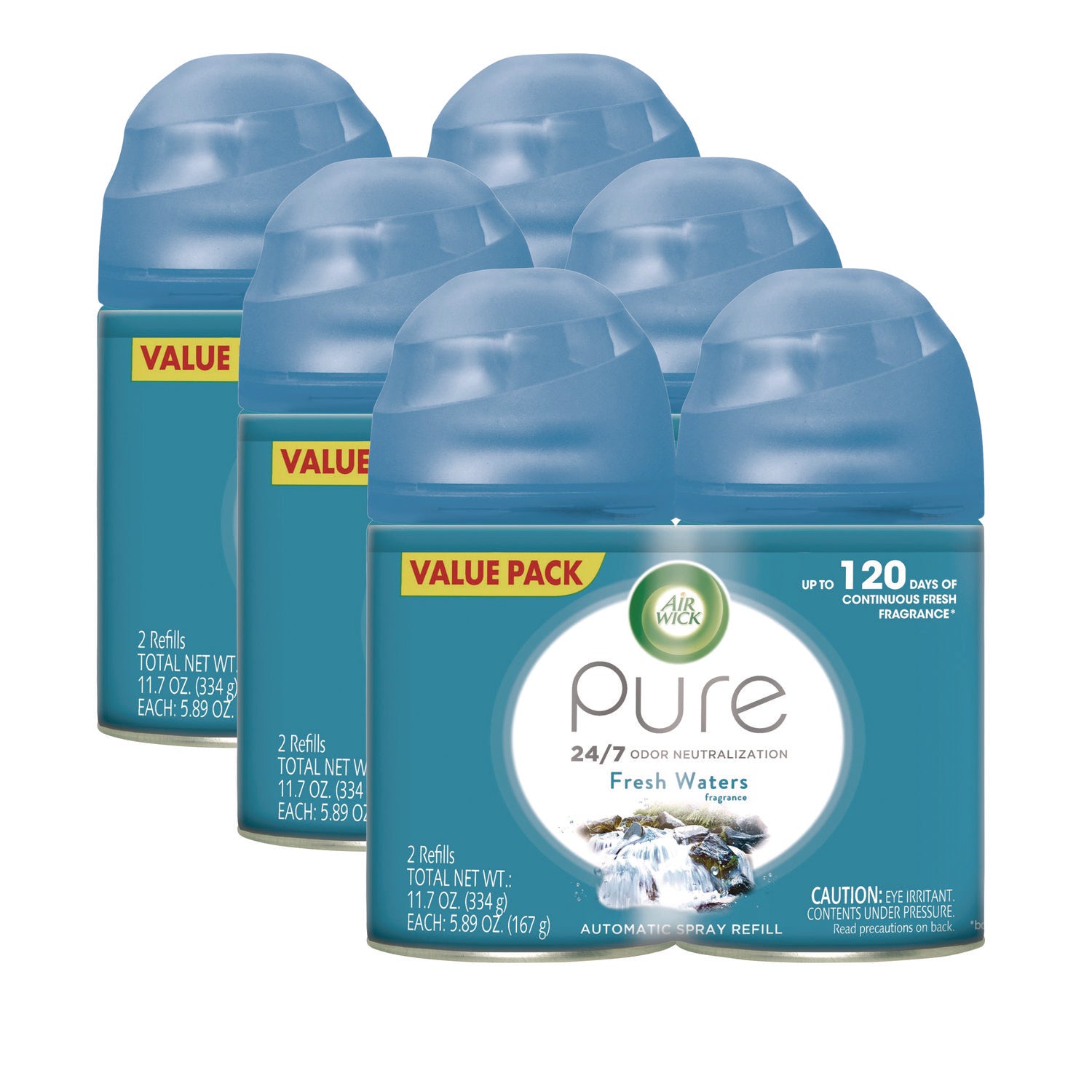 Freshmatic Ultra Spray Refill, Fresh Waters, 5.89 oz Aerosol Spray, 2/Pack 3 Packs/Carton - 1