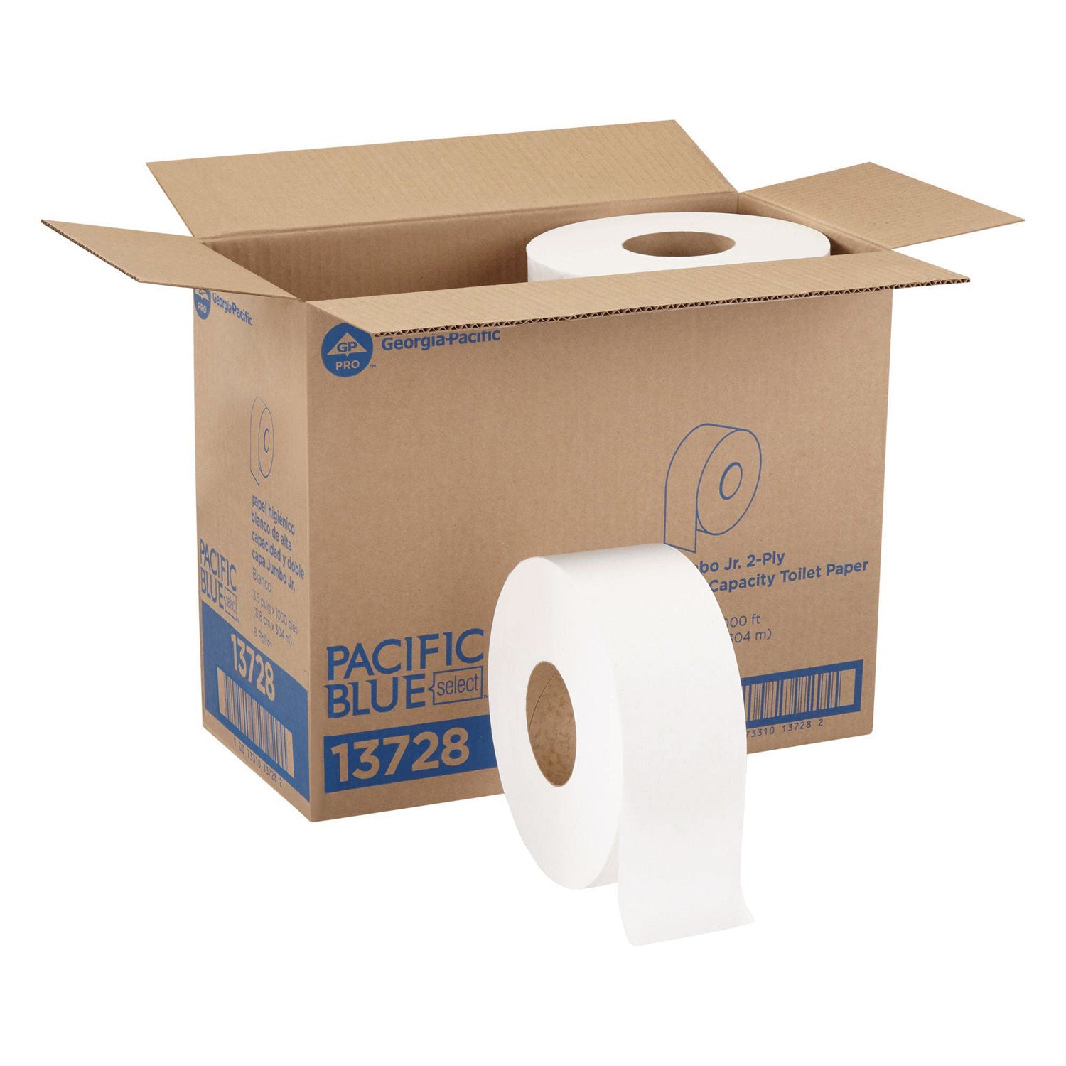 Jumbo Jr. Bath Tissue Roll, Septic Safe, 2-Ply, White, 3.5" x 1,000 ft, 8 Rolls/Carton - 1