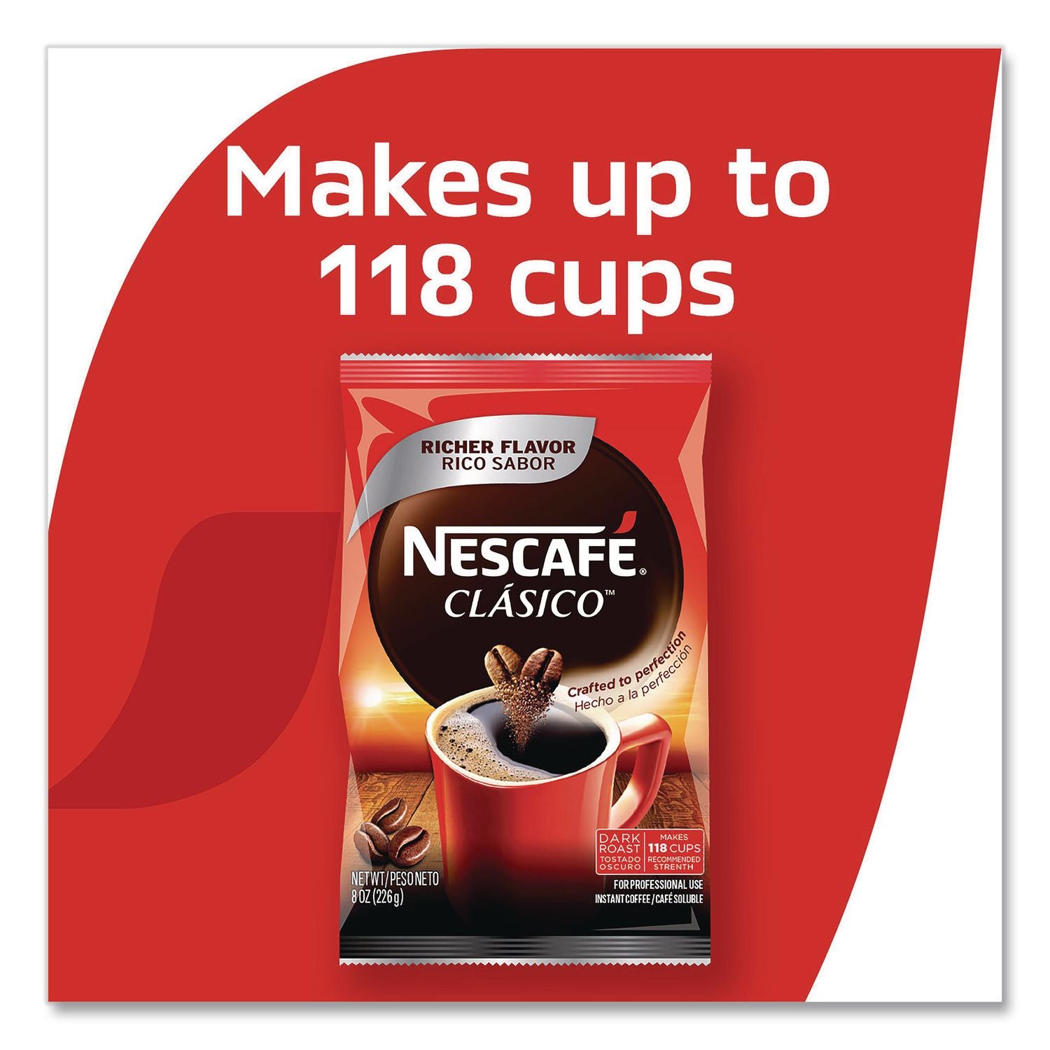 Nescafe Clasico Dark Roast Instant Coffee - Dark - 128 oz - 12 / Carton