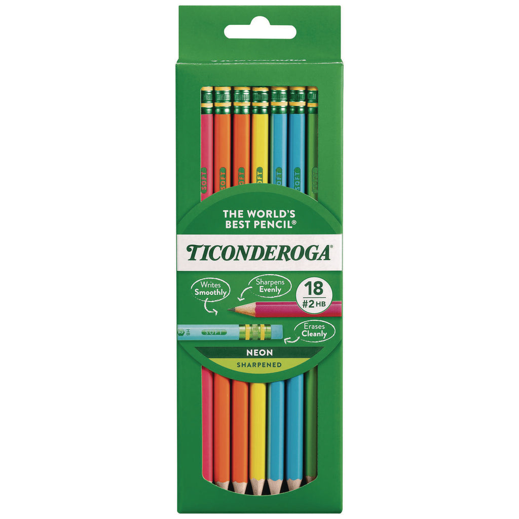 Ticonderoga Neon Pre-Sharpened No. 2 Pencils - #2 Lead - Black Lead - Neon Barrel - 18 / Box