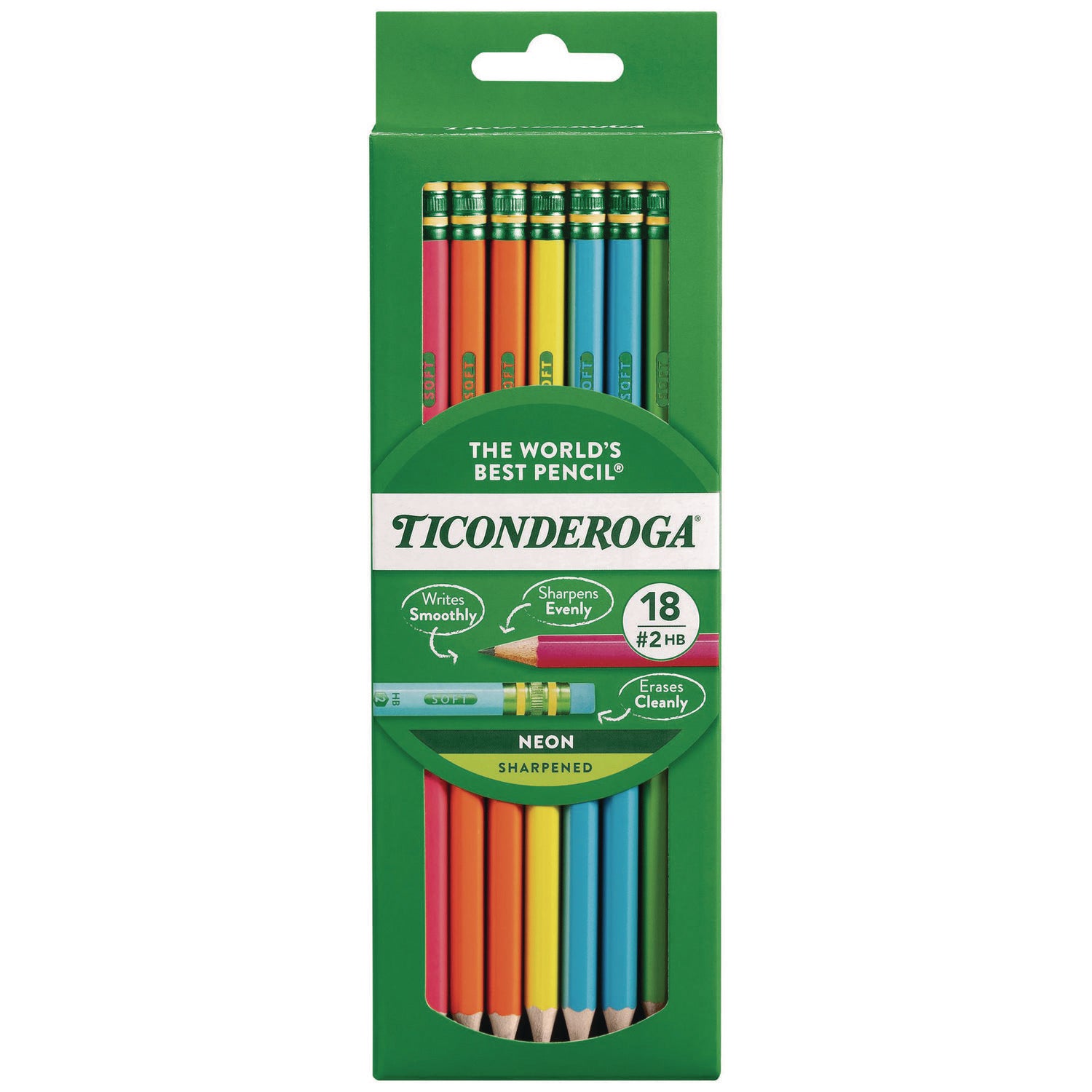 Ticonderoga Neon Pre-Sharpened No. 2 Pencils - #2 Lead - Black Lead - Neon Barrel - 18 / Box