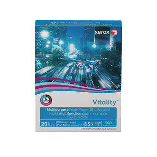 Vitality 30% Recycled Multipurpose Paper, 92 Bright, 20 lb Bond Weight, 8.5 x 11, White, 500/Ream