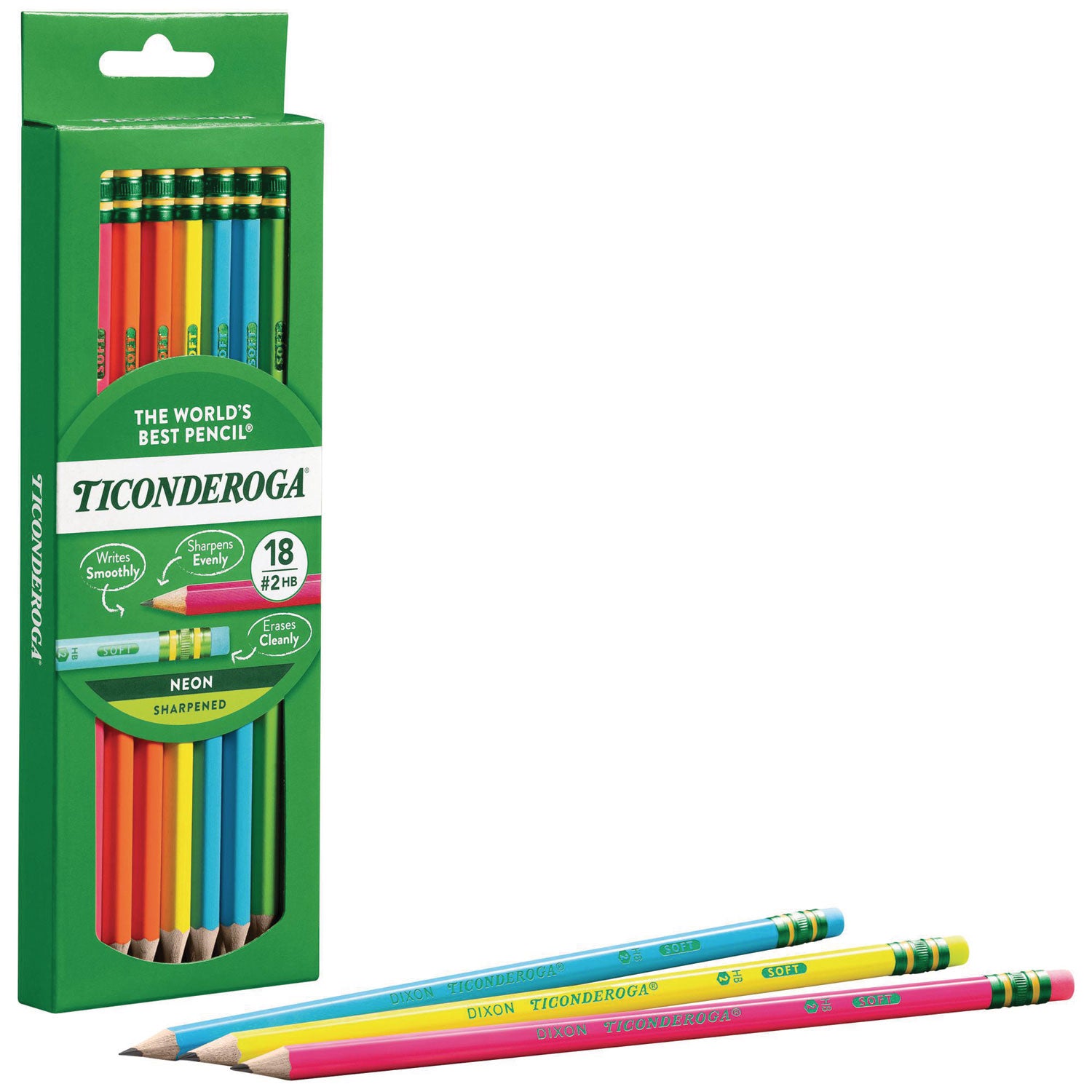 Ticonderoga Neon Pre-Sharpened No. 2 Pencils - #2 Lead - Black Lead - Neon Barrel - 18 / Box