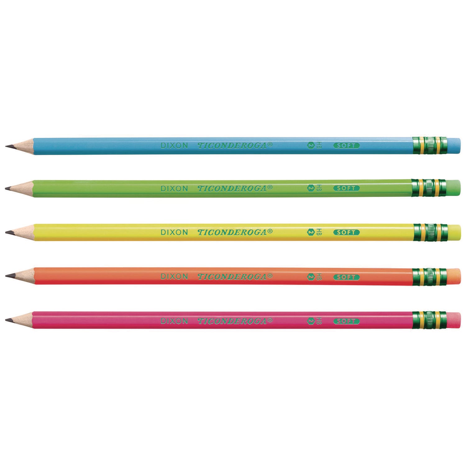 Ticonderoga Neon Pre-Sharpened No. 2 Pencils - #2 Lead - Black Lead - Neon Barrel - 18 / Box