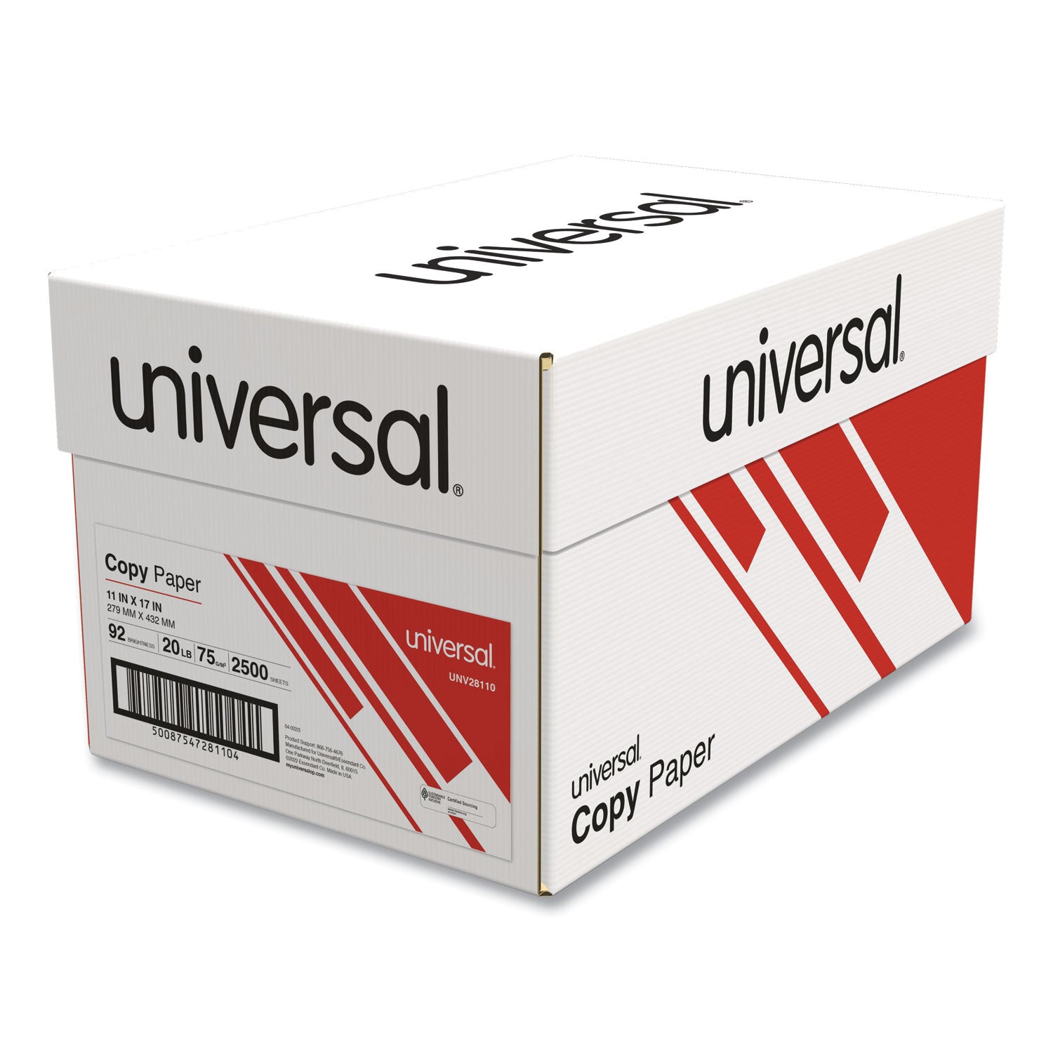 Copy Paper, 92 Bright, 20 lb Bond Weight, 11 x 17, White, 500 Sheets/Ream, 5 Reams/Carton