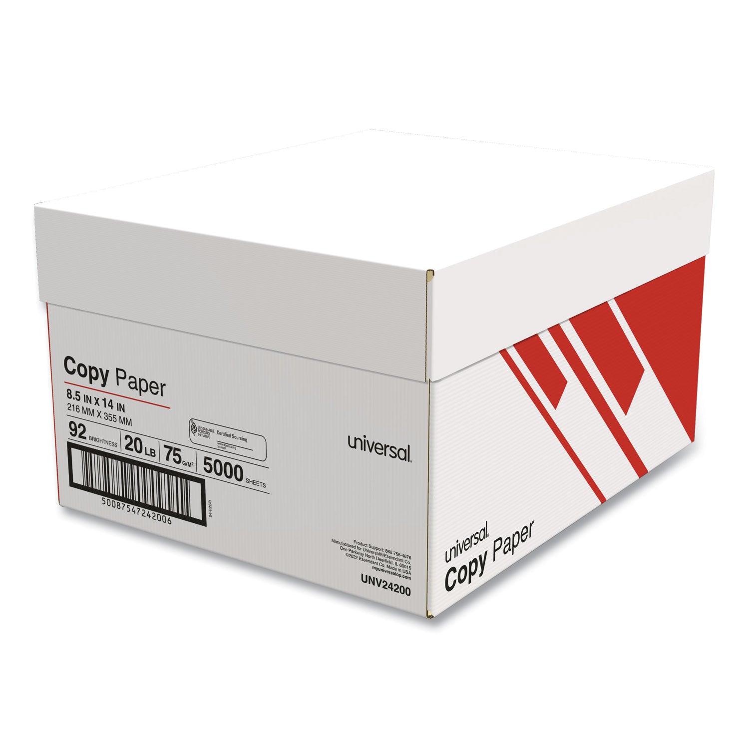 Legal Size Copy Paper, 92 Bright, 20 lb Bond Weight, 8.5 x 14, White, 500 Sheets/Ream, 10 Reams/Carton - 2