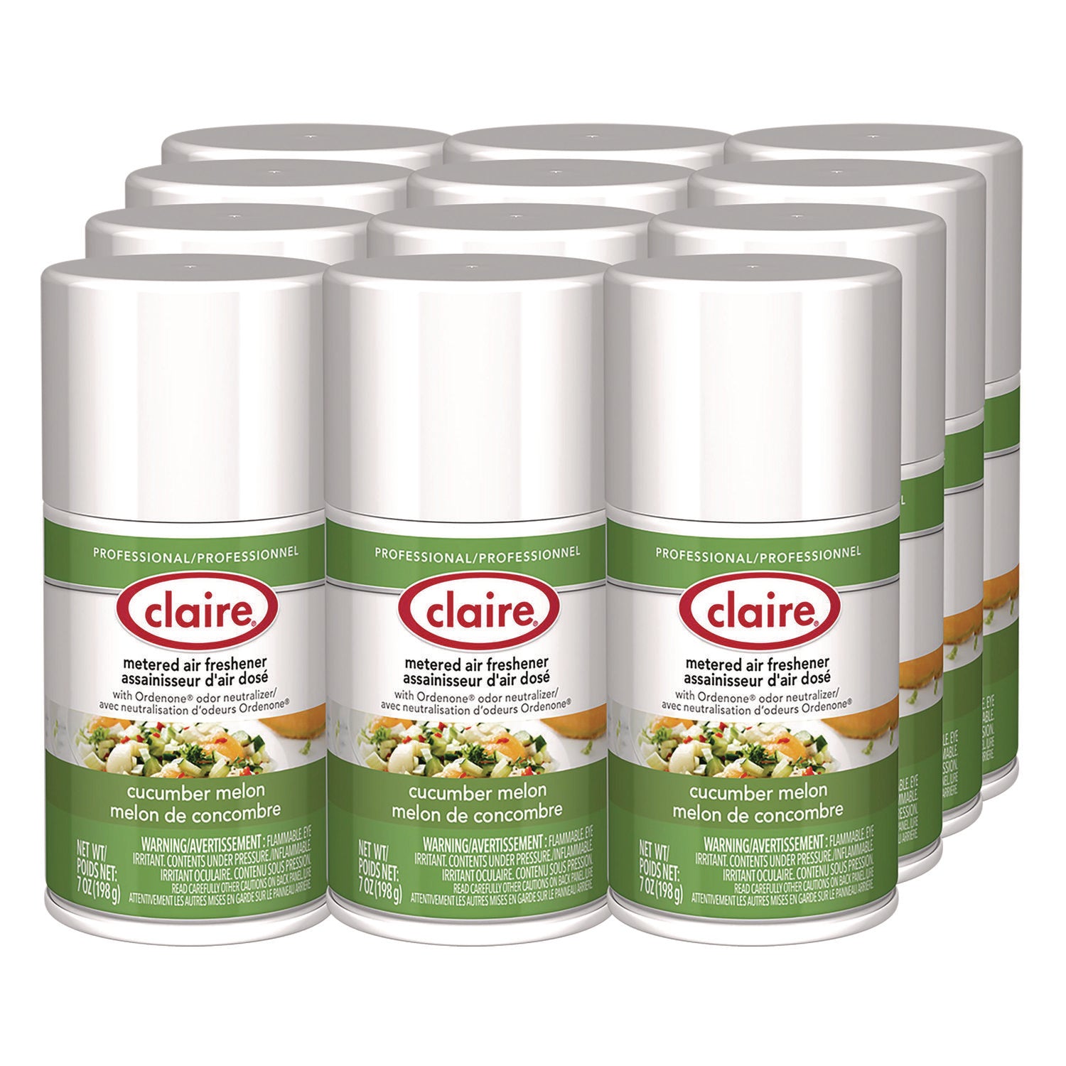 Claire Metered Air Freshener with Ordenone - Aerosol - 6000 ft - 7 fl oz (0.2 quart) - Cucumber Melon - 30 Day - 1 Each - Odor Neutralizer