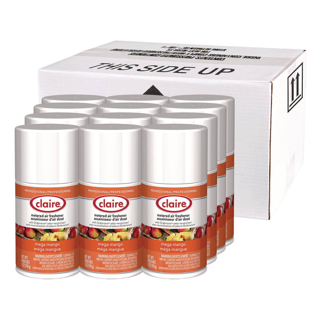Claire Mega Mango Metered Air Freshener - Aerosol - 330 Sq. ft. - 10 fl oz (0.3 quart) - Mango - 30 Day - 12 / Pack