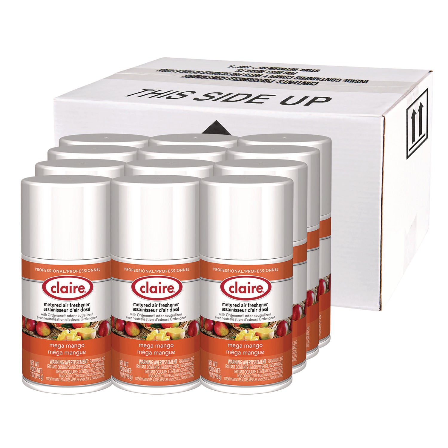 Claire Mega Mango Metered Air Freshener - Aerosol - 330 Sq. ft. - 10 fl oz (0.3 quart) - Mango - 30 Day - 12 / Pack