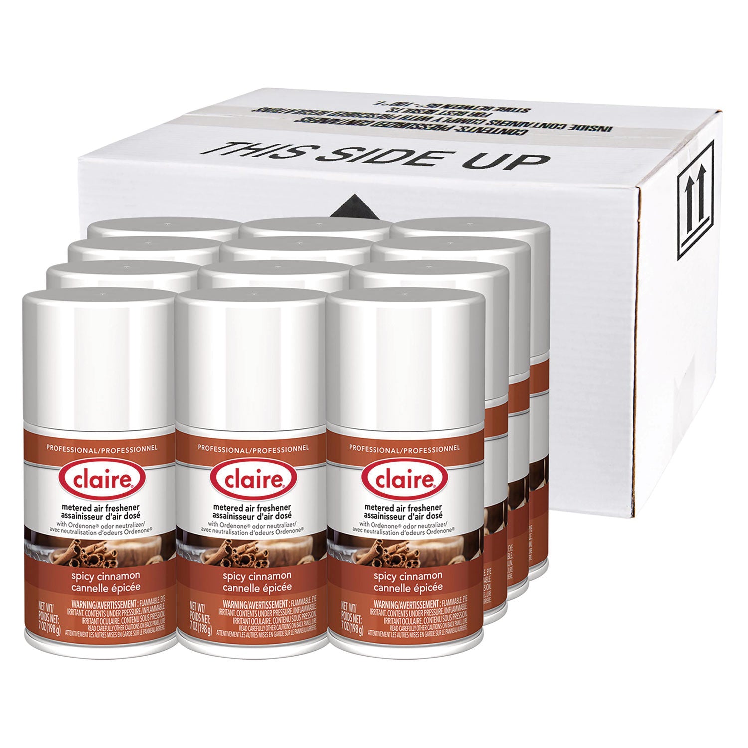 Claire Spicy Cinnamon Metered Air Freshener - Aerosol - 330 Sq. ft. - 10 fl oz (0.3 quart) - Spicy Cinnamon - 30 Day - 12 / Pack
