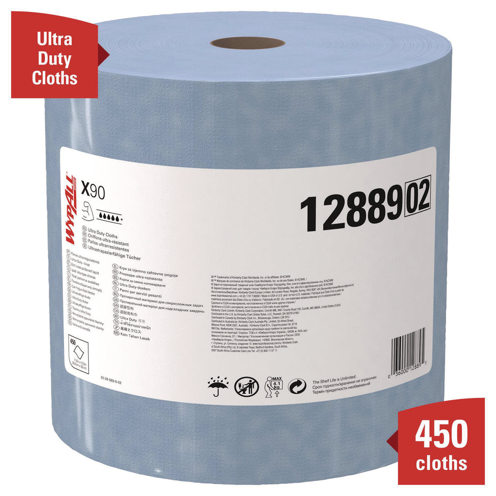 X90 Cloths, Jumbo Roll, 2-Ply, 11.1 x 13.4, Denim Blue, 450/Roll