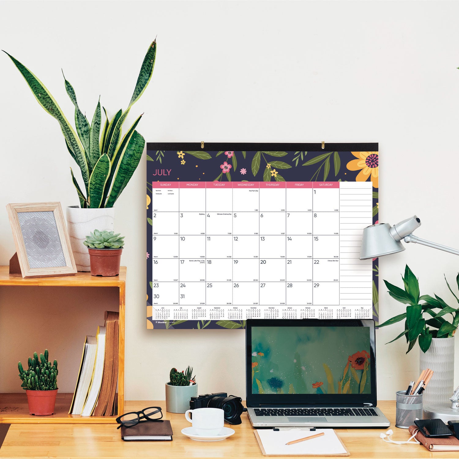 Spring Monthly Academic Desk Pad Calendar, Colorful Blossom Artwork, 22 x 17, Black Binding, 18-Month (July-Dec): 2023-2024 - 6