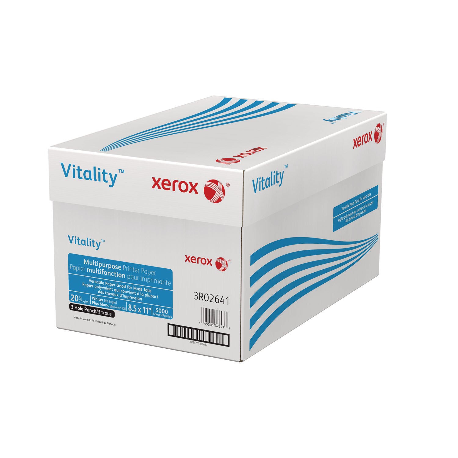 Vitality Multipurpose Print Paper, 92 Bright, 3-Hole, 20 lb Bond Weight, 8.5 x 11, 500 Sheets/Ream, 10 Reams/Carton - 2