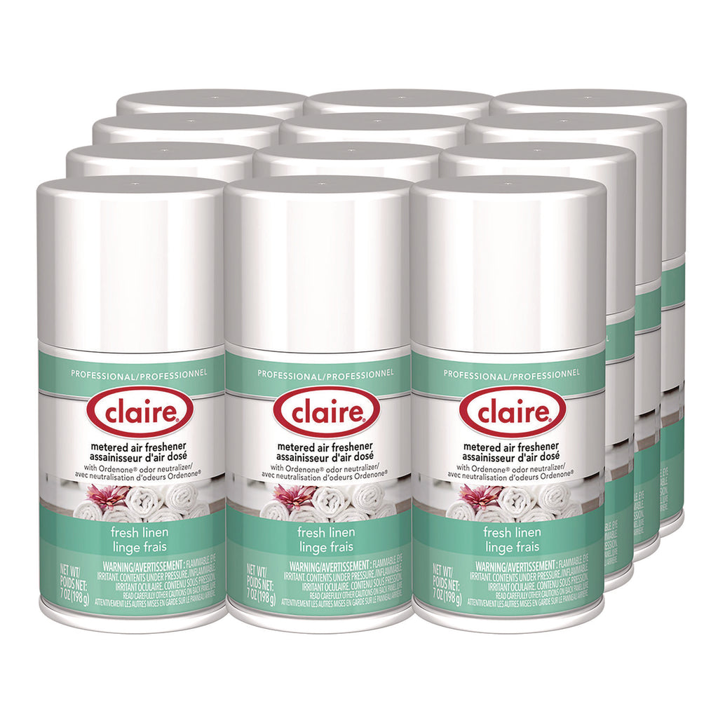 Claire Fresh Linen Metered Aerosol - Aerosol - 330 Sq. ft. - 10 fl oz (0.3 quart) - Fresh Linen - 30 Day - 12 / Pack