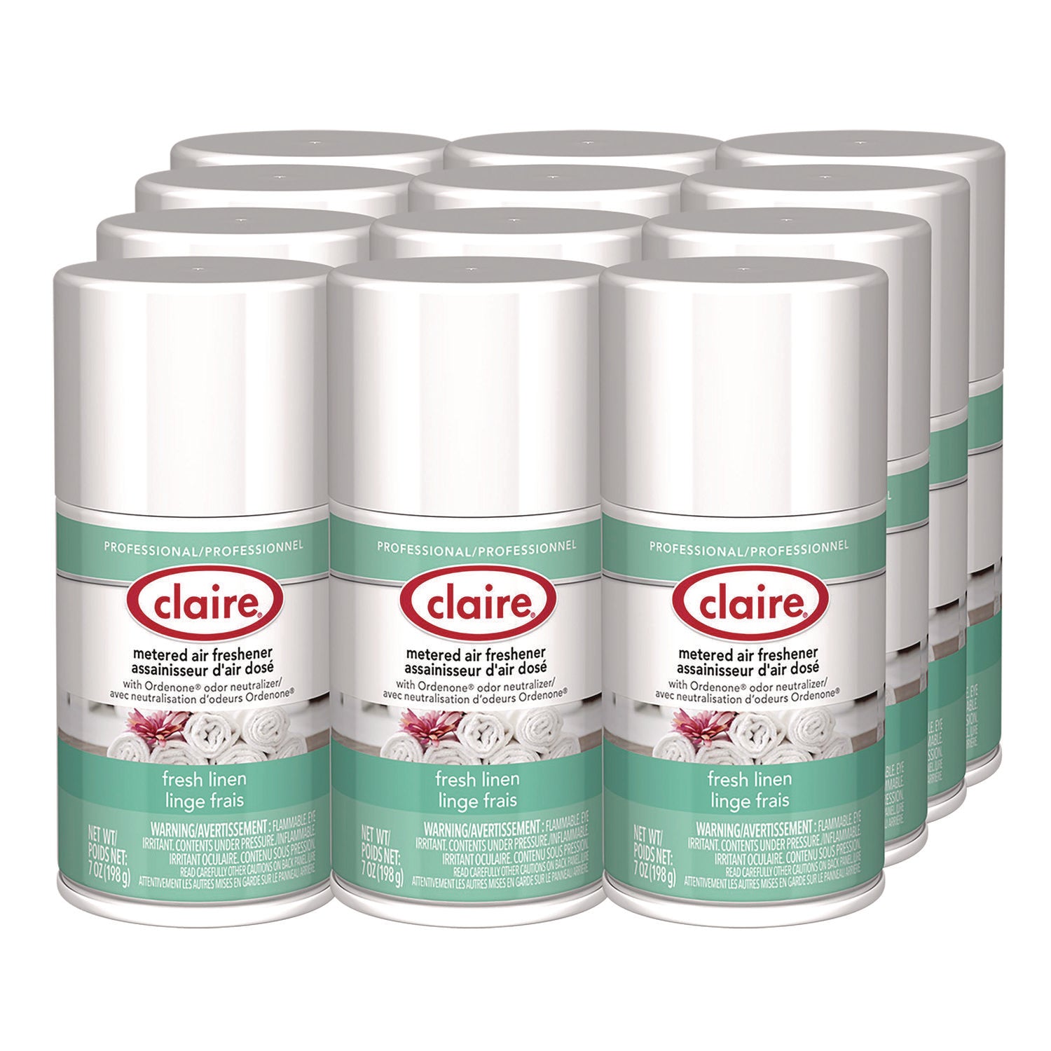 Claire Fresh Linen Metered Aerosol - Aerosol - 330 Sq. ft. - 10 fl oz (0.3 quart) - Fresh Linen - 30 Day - 12 / Pack