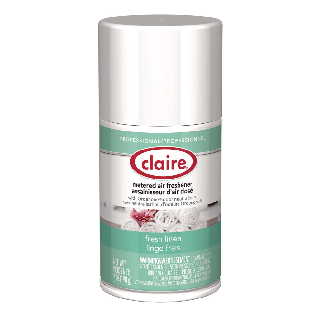 Claire Fresh Linen Metered Aerosol - Aerosol - 330 Sq. ft. - 10 fl oz (0.3 quart) - Fresh Linen - 30 Day - 12 / Pack