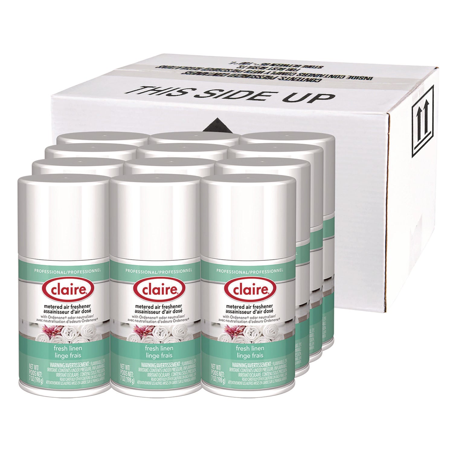 Claire Fresh Linen Metered Aerosol - Aerosol - 330 Sq. ft. - 10 fl oz (0.3 quart) - Fresh Linen - 30 Day - 12 / Pack