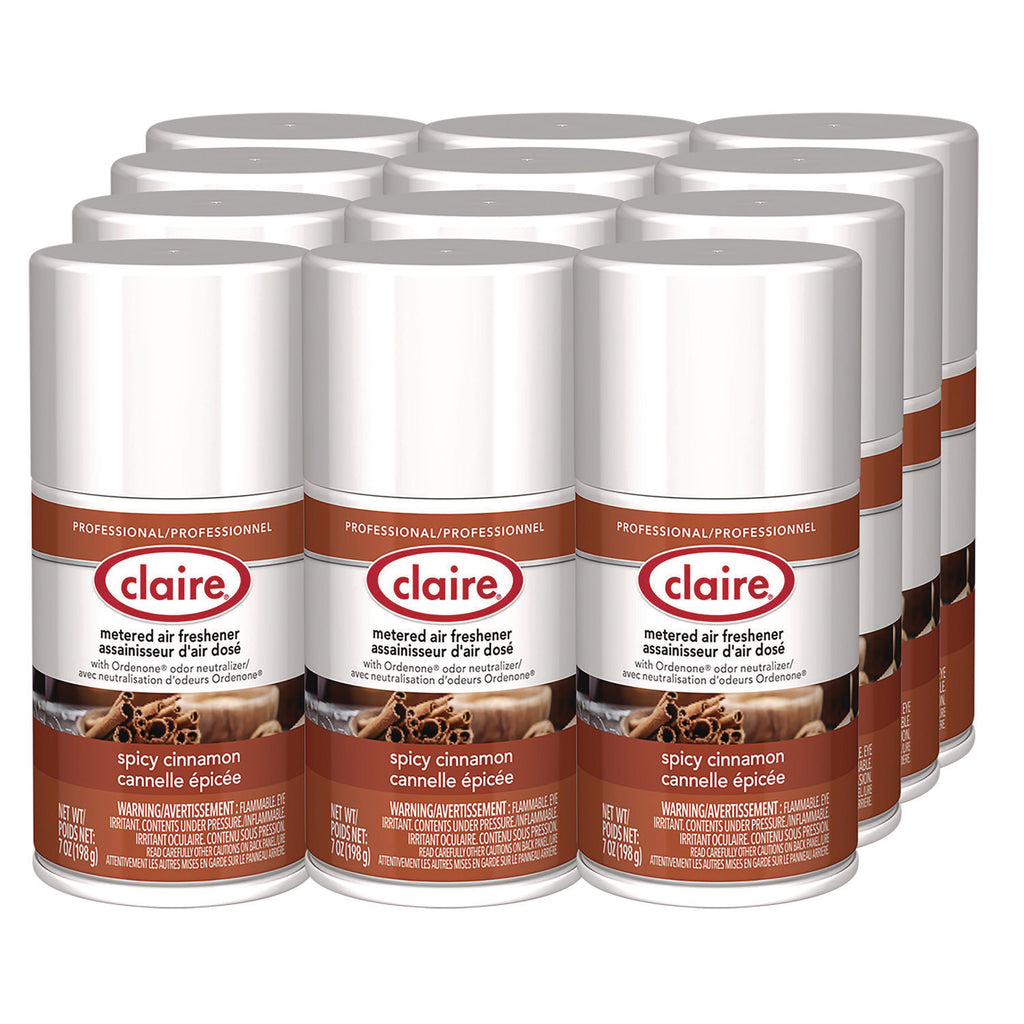Claire Spicy Cinnamon Metered Air Freshener - Aerosol - 330 Sq. ft. - 10 fl oz (0.3 quart) - Spicy Cinnamon - 30 Day - 12 / Pack