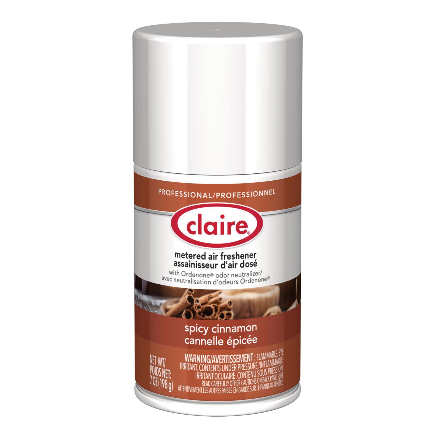Claire Spicy Cinnamon Metered Air Freshener - Aerosol - 330 Sq. ft. - 10 fl oz (0.3 quart) - Spicy Cinnamon - 30 Day - 12 / Pack