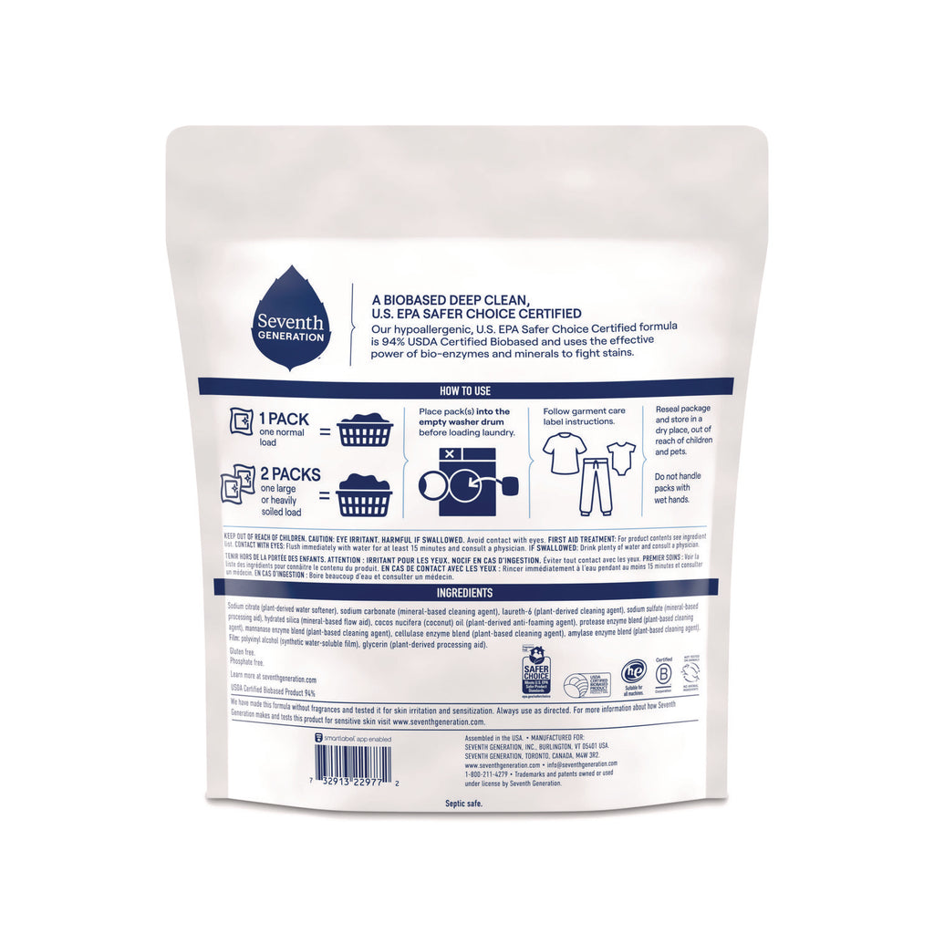 Natural Laundry Detergent Packs, Powder, Unscented, 45 Packets/Pack