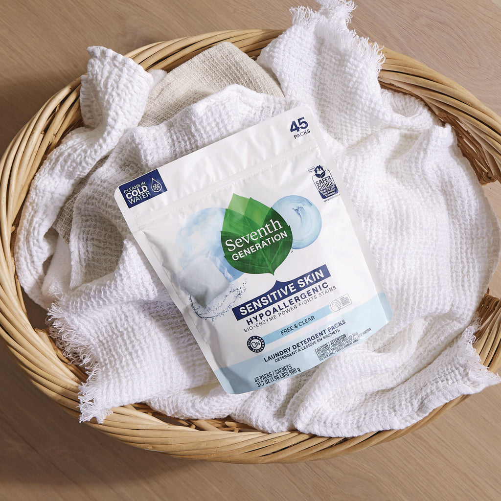 Natural Laundry Detergent Packs, Powder, Unscented, 45 Packets/Pack