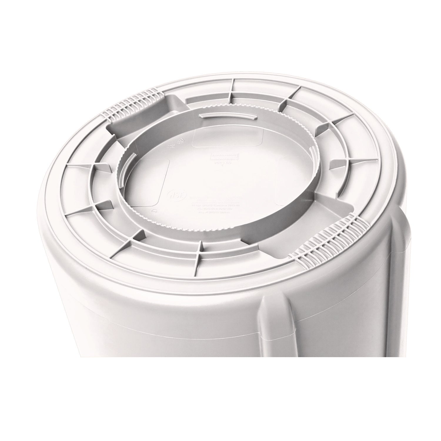 Vented Round Brute Container, 20 gal, Plastic, White
