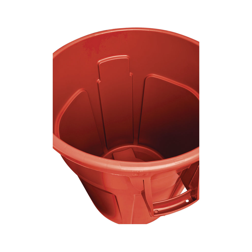 Vented Round Brute Container, 44 gal, Plastic, Red, 4/Carton
