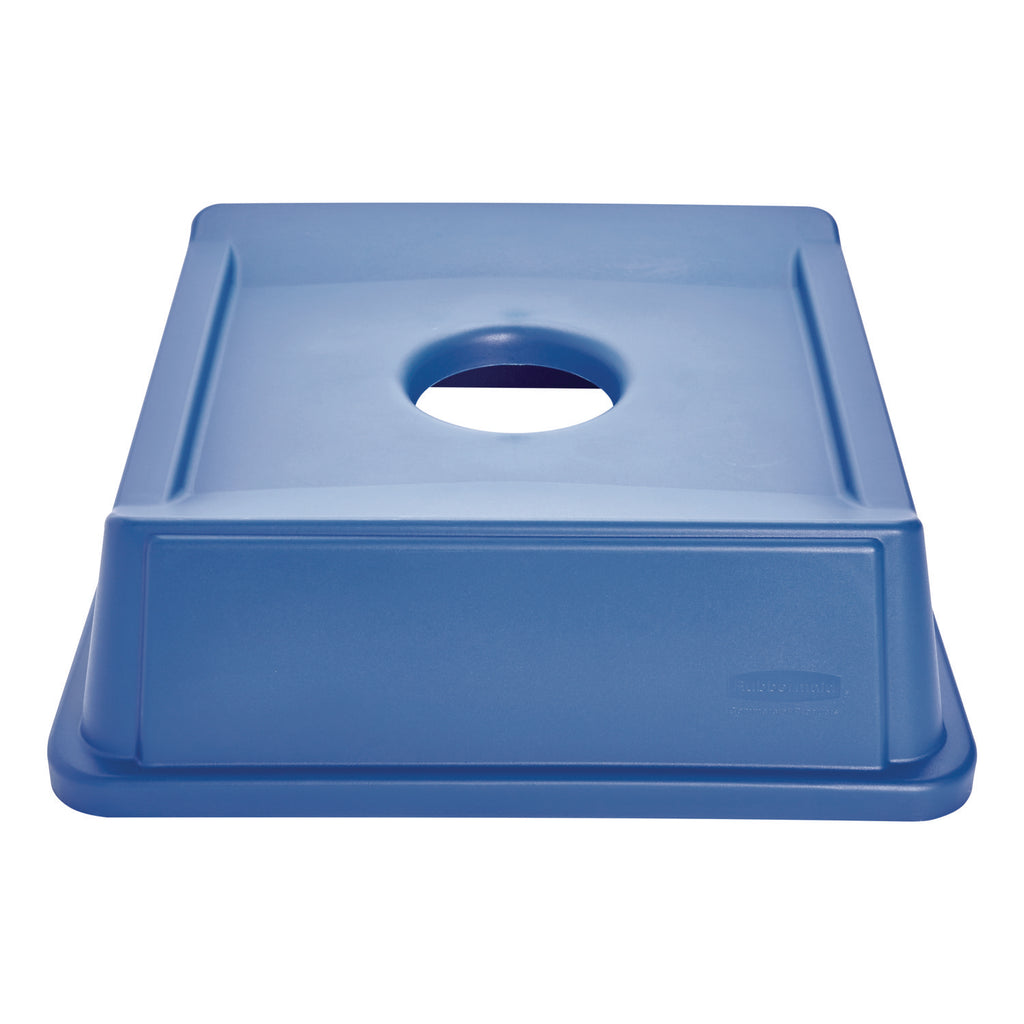 Untouchable Bottle and Can Recycling Top, Round Opening, 20.13w x 20.13d x 6.25h, Blue