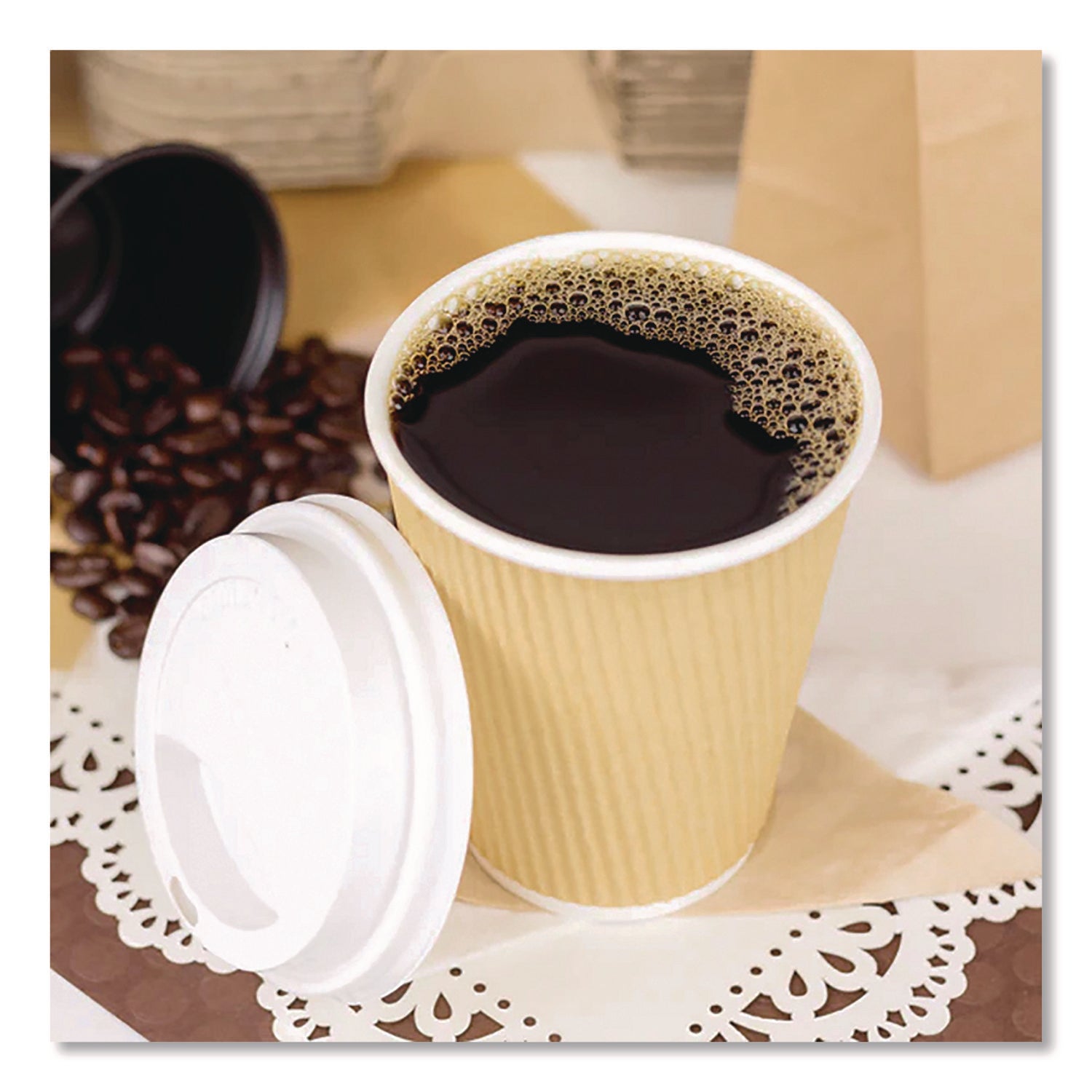 Ripple Hot Cups, 12 oz, Kraft/White, 500/Carton